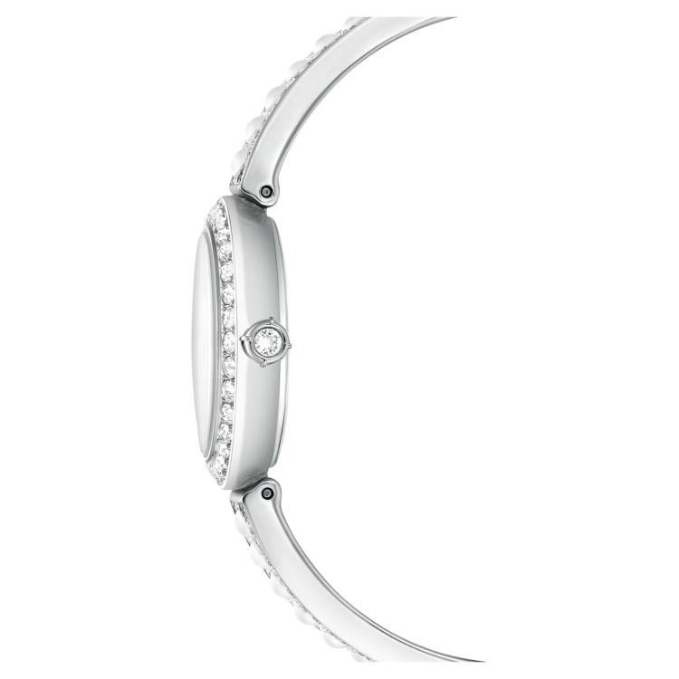 Matrix pearl bangle watch Swiss Made, Crystal bracelet, White, Stainless steel
